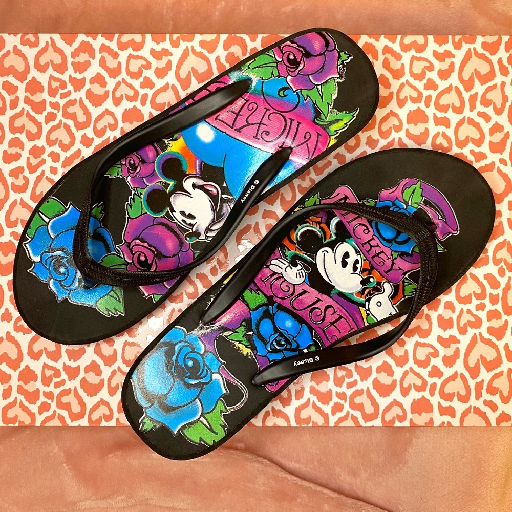 Like-new Mickey Mouse Wedge Flip Flops 7.5